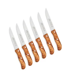 Steakmesserset 6tlg, Olivenholzgriff, Mit Welle, Klingenlänge 13cm